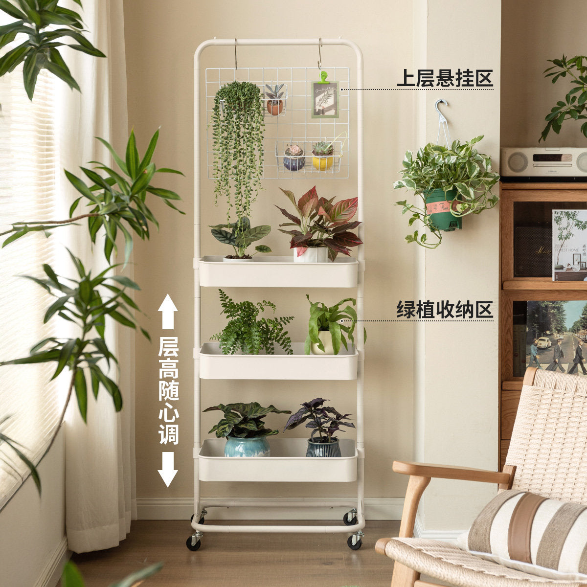 铁艺花架白色挂衣架收纳衣帽架客厅置物架移动高推车